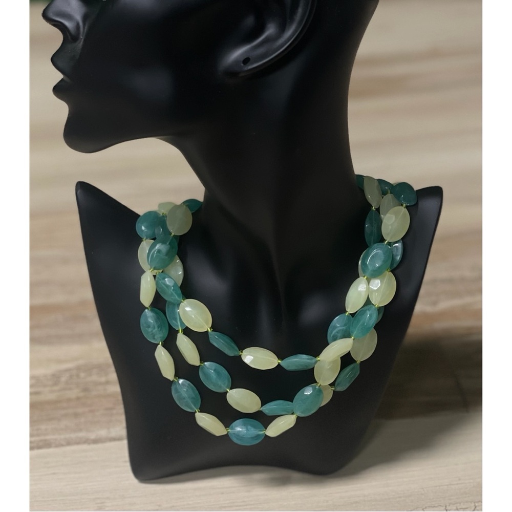 3 Tier Beaded Necklace Green & Yellow